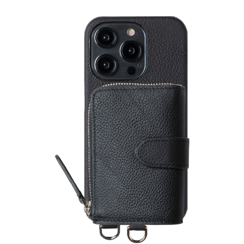 DEMIU ブラック レザー スタッズ iPhone15Proケース DEMIU ブラック